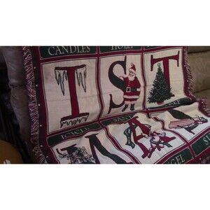 Vintage Goodwin Weavers Ole World Santa Christmas Tapestry Throw 73" x 51"